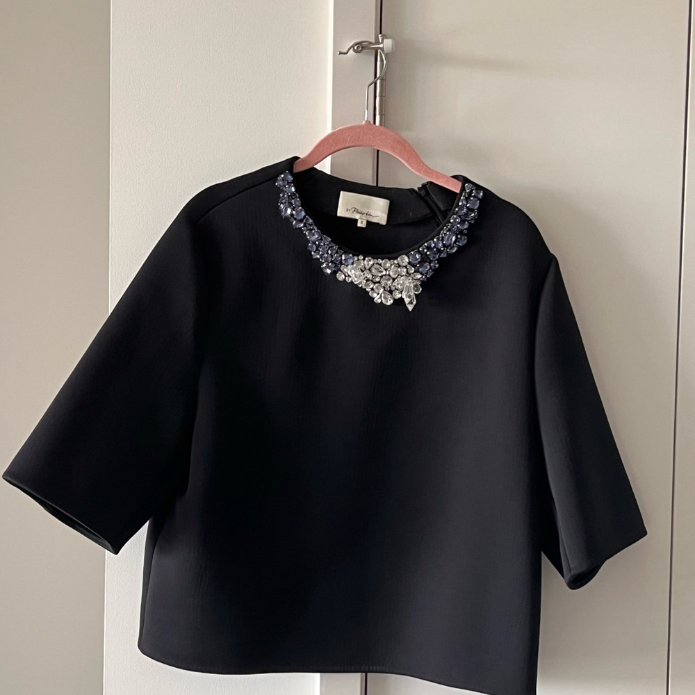3.1 PHILLIP LIM  Black Polyester Rhinestones Dress Top